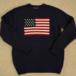 Brandy Melville Navy Crewneck Sweater with Flag Knit